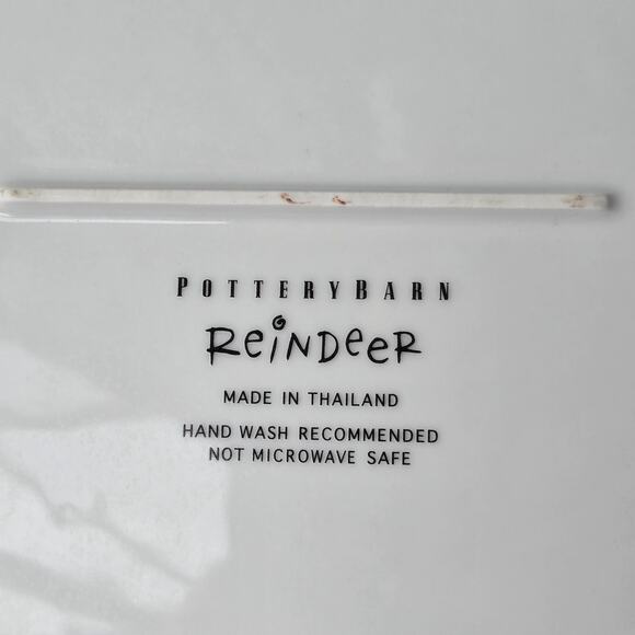 8 pc Pottery Barn Reindeer Appetizer Snack Cookie Plates Silver Trim 6.5" Square - Picture 6 of 7